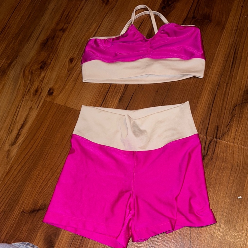 FSA Top AXS Bottoms AM Pink and white Women's Dance wear set